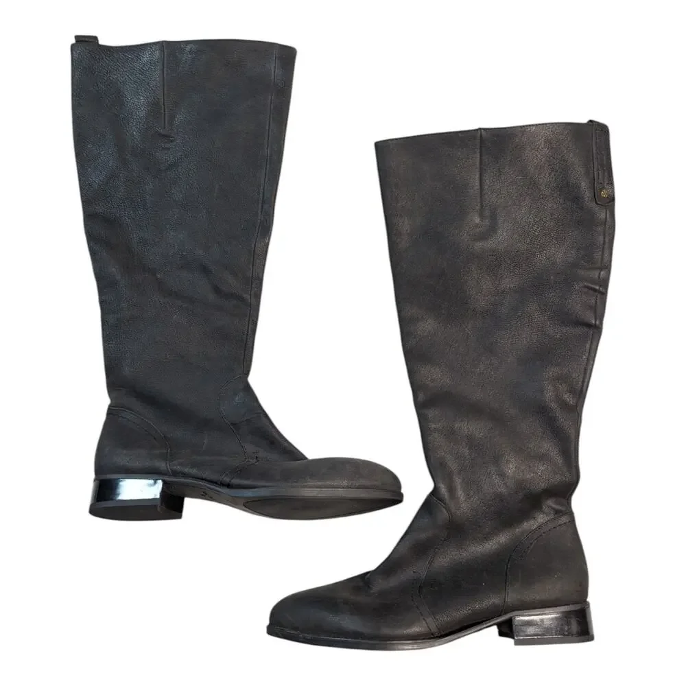 Nine West Nicolah Black Leather Knee High Pointed Toe Wide Calf Riding Boots 9